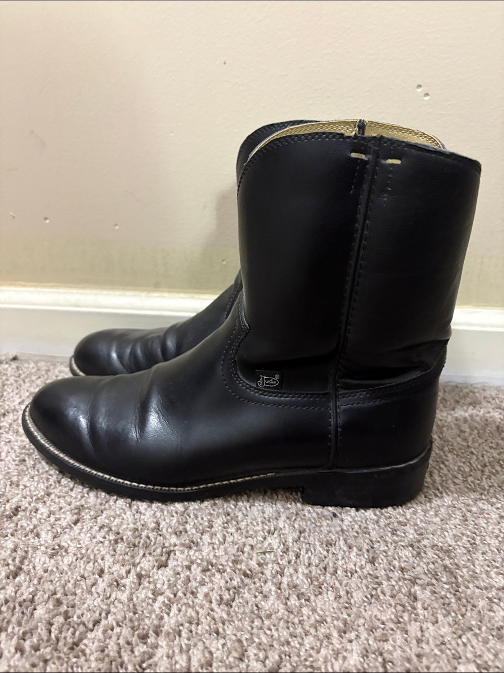 Justin Boots Black Leather Women's Mid-Calf Heeled Pull-On Boots